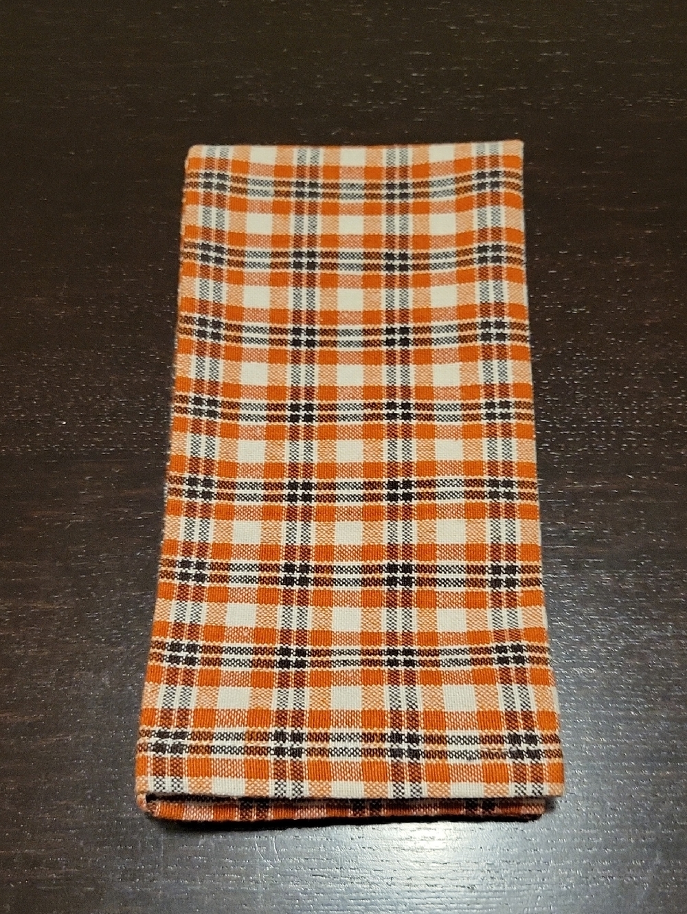 Orange, Black and White Plaid 100% Cotton Napkin (Set of 4)